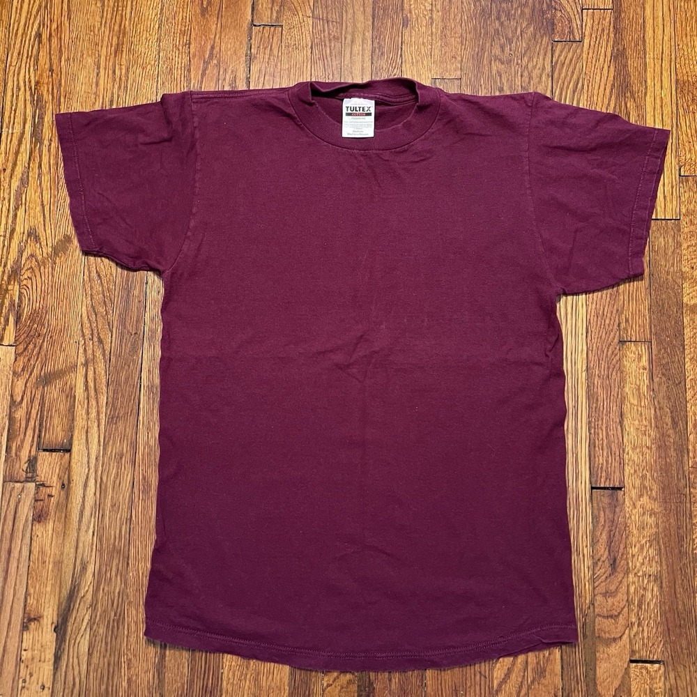 Tultex T Shirt Mens Medium Burgundy Maroon Blank 100% Cotton Made in USA Vintage